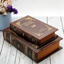 Wooden British Classic Pattern Book-Shaped Unique Desktop Decor, Storage Box, Jewelry Box, Hidden Secret Storage Space, Suitable For Jewelry, Souvenirs, Gifts - A - View 1
