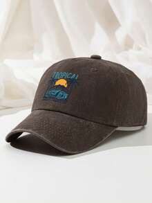 1pc Vintage Washed Baseball Cap For Men Women, Tropical Surf Printed Polyester Dad Hat, Distressed Retro Trucker Cap Outdoor Sun Beach Hat - A - View 11