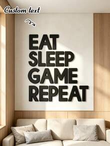 Custom 3D Letter Decor, Gamer Wall Art - Large "Eat Sleep Game Repeat" Wall Decoration - 3D Acrylic And Wood, Customizable Text, Black/White Color Options, Game Room Decor, Custom Handmade Acrylic Wood Corporate Logo Sign - Multicolor - View 5