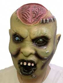 1pc Halloween Exploding Brain Zombie Mask, Skull Zombie Horror Ghost Face Latex Head Cover - B - View 1