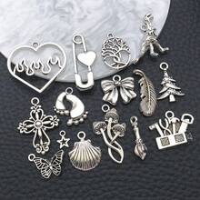 15pcs Alloy Antique Silvery Mixed Style Pendant Jewelry Making DIY Earring Pendant Various Design Charms For Jewelry Making Bracelets Necklace - Antique Silver - View 8