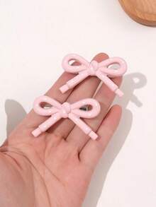 Multiple Dual-Color Polka Dot 3D Bow Hair Clips, Sweet Mini Side Clips For Girls, Basic Daily Bangs Hair Accessories (Random Color) - Pink - View 5