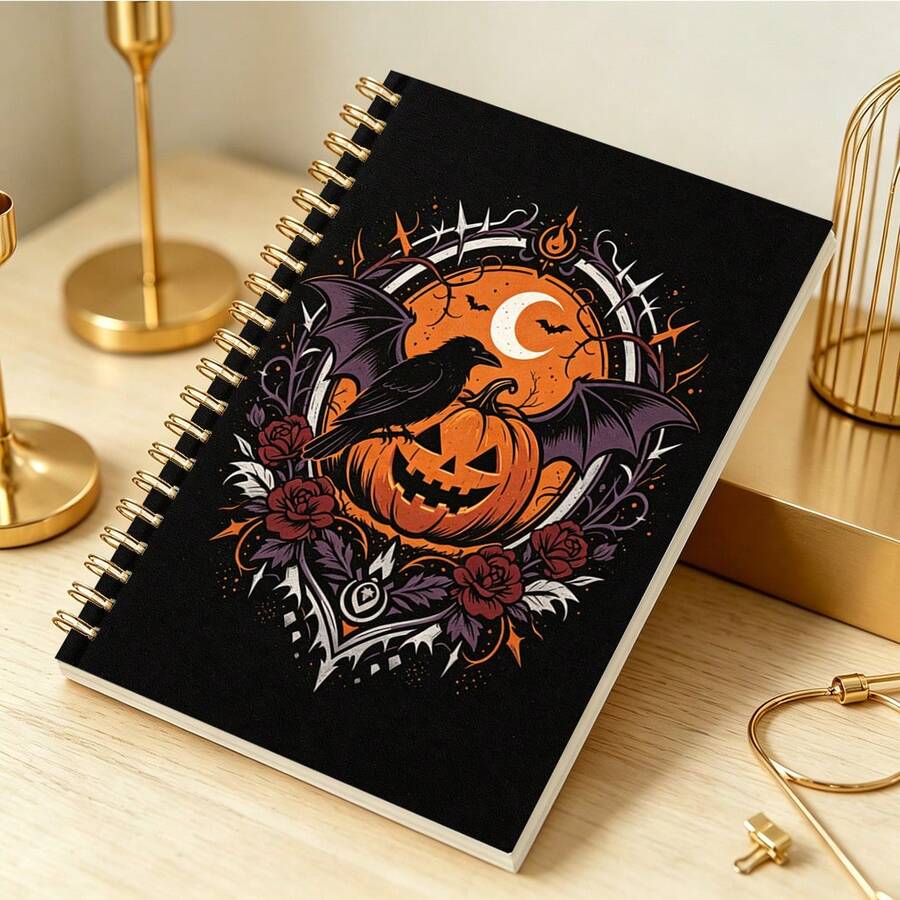 DANPERJI 1pc A5 Spiral Notebook, Gothic Halloween Cover, Home Office Note‑Taking, Dark Mysterious Holiday Aesthetic, Writing Journal, Thought Log, Personal Reflection Organizer Diary - A-nX - View 1