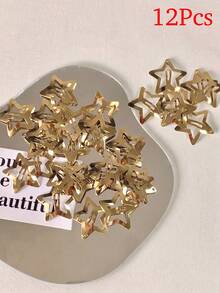 120Pcs Girls Hollow Star Pattern Gold‑Tone Metal Hair Clips, Anti‑Slip Grip Y2K Style Snap Barrettes For Kids Daily Party Hairstyle Decoration - Gold - View 10
