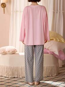 Gongdie 2pcs Miffy Women's Pajama Set, Autumn Pink Soft Cotton Loungewear With Pockets - Pink - View 7