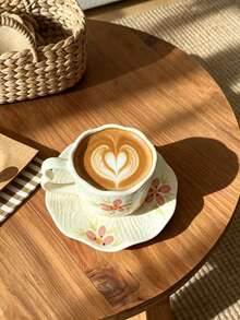 280ml Ceramic Cup And Saucer Set, Coffee Cup, Tea Cup And Water Cup With Embossed Floral Pattern; Back To School Season Ceramic Floral Milk Cup And Afternoon Tea Cup; Dessert Plate; Gift Wrapped Coffee Cup And Saucer Set - Multicolor - View 3