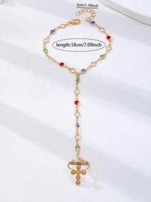 1pc Multi-Color Cross Bracelet Ring, Exquisite Rainbow Finger Chain, Women's Jewelry - Multicolor - View 3