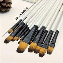 12pcs Professional Beige Bristle Paint Brush Set, Nylon Bristles, Perfect For Acrylic, Watercolor And Oil Painting, Suitable For Beginners And Experienced Artists - Sets - View 2