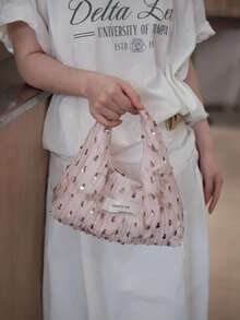 Korean Style Personalized Shiny Sequin Vintage Small Hobo Bag, Niche Design Style Handbag For Commuting, Outing, Daily Shopping, Shoulder Slouchy - Pink - View 5