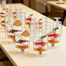[Little Cup]Mini Tasting Cup/Minimalist High-Foot Dessert Cup/Transparent Body, Stackable And Space-Saving, Suitable For Fruit, Yogurt, Pudding, Ice Cream, Home Afternoon Tea, Banquet Party Plating, Beautiful And Easy To Clean, Easily Capture Exquisite Food Scenes, Decorate Dining Table Atmosphere - Transparent - View 4