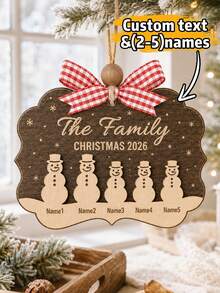 Custom Snowman Family Christmas Ornament, Personalized 2-5 Name Tree Hanging Decor, Festive Rustic Holiday Style, Customized Family Christmas Decoration, Customizable Name Keepsake, Christmas Tree Ornament, Family Holiday Gift 2026, Family Tree Gift - Style a - View 1
