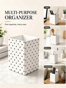 1pc New Brown Polka Dot Multifunctional Storage Organizer Box - Cosmetic Storage Box, Desktop Organizer Rack, Bathroom Countertop Storage Rack (Suitable For Storing Cosmetics, Makeup Brushes, Jewelry, Tableware, Straws, Tea Bags, Pens, Remote Controls And Small Items); Suitable For Vanity, Bathroom, Kitchen, Office, Bedroom, Living Room Compact Space-Saving Storage Supplies (Please Note Size And Random Polka Dot Position And Size Before Ordering) - Multicolor - View 4