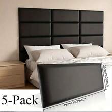 A Set Of 5 Self-Adhesive Wall Panels, Available In Black, White, And Gray, Specially Designed For Headboards. Self-Adhesive Soft Bedside Panels, Soundproof And Collision-Resistant Wall Panels, Removable Without Glue, Perfect For Decoration. - Soft Pack Of 5 - View 2