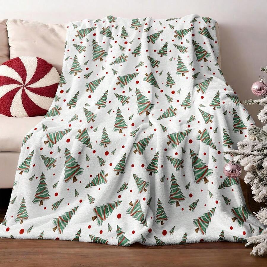 1pc Personalized Christmas Popular Design Christmas Tree Pattern Blanket - Comfortable Warm Digital Printed Knitted Blanket, Suitable For Napping, Sofa, Office, Camping, Multi-Purpose Gift, Suitable For All Seasons - Multicolor - View 1