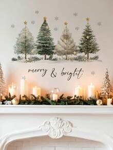 1pc Multi-Style Christmas Decoration, Creative Christmas Tree Wall Sticker, Letter & Snowflake Decor, Penguin Stacked Design, PVC Self-Adhesive Removable Wall Decal, Suitable For Bedroom, Living Room, Stair Corner, Dining Room, Bathroom, Home Wall Decor, Switch Decoration - Multiple Styles - View 2