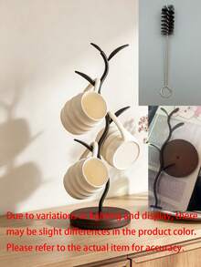 1Pc Black Leaf‑Shaped Tabletop Display Stand, Minimalist Farmhouse Style Wood Material Curved Twig Shape Multi‑Hook Leaf Design Multifunctional Mug Jewelry Holder For Kitchen Home Decor Daily All‑Season Use - Multicolor - View 10