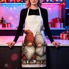 1pc Christmas Gnome Print Apron - Sleeveless Design, Durable And Comfortable Fit, Featuring Red Hat Gnome Holding Snow-Covered Mini Christmas Tree Pattern, Suitable For Cooking, Baking And Home Cleaning, Household Cleaning, Housework Apron, Hand-Painted Handmade Gardening Apron, Fun Holiday Gift - Multicolor - View 8