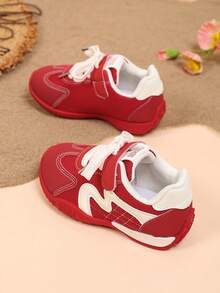 1 Pair Red Mesh Breathable Soft Sole Non-Slip Contrast Color Patchwork Front Lace-Up Hook & Loop Casual Sports Shoes Suitable For Daily Wear, Travel, Vacation, Home, Party, Outdoor, Spring/Autumn New 2026 - Red - View 6