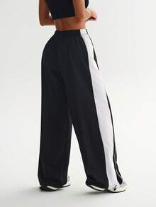 Women's Spring/Summer Casual Sporty Textured Decor Cuffed Joggers - Black - View 2