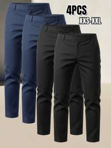 Men's Spring/Summer Breathable Suit Pants 4-Pack, Drapey Slimming Versatile Formal Tapered Cropped Trousers For Daily Commute - Multicolor - View 1