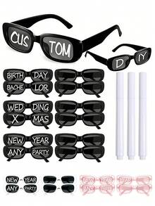 2/16 Pairs Personalized Square Glasses With Marker Pen, Suitable For Adult DIY Customized Birthday Wedding Glasses - Glasses - View 2