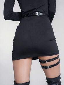 1pc Women's Dark Gothic Leather Waist & Leg Harness Accessory, Suitable For Carnival, Party, Bar And Stage Performance Outfits - Black - View 2