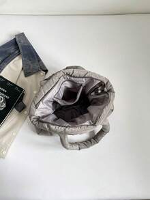Autumn/Winter New Soft Puff-Feel Shoulder Tote Bag Ruched Cloud Bag - Grey - View 7