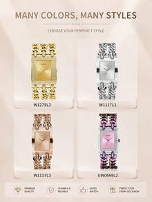 Guess Women's Warm Tone Double-Row Chain Strap Rectangular Radial Dial Shiny Bezel Vintage Glamour Analog Quartz Watch, Formal Occasion Night Out Party Gift - one-size - View 6