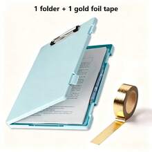 2pcs Set: 1pc Multi-Function Flip Cover File Box, Universal Office & Student Document Storage Tool + 1 Roll Gold Foil Washi Tape - Flip Folder - View 14
