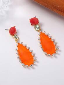 1 Pair Vintage Contrast Color Teardrop Geometric Resin Rhinestone Earrings, Luxury Elegant Daily Commute Exquisite Women's Earrings - Vintage Geometric Earrings - View 4