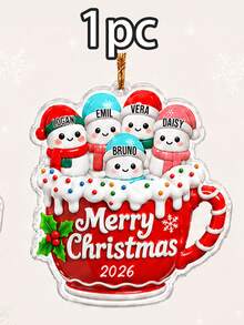 Custom Snowman Mug Christmas Ornament, Personalized 2-6 Name Tree Hanging Decor, Festive Holiday Family Style, Customized Christmas Decoration, Customizable Name Keepsake, Christmas Tree Decor, Family Friends Gift 2026, Christmas Gift - Style B - View 13