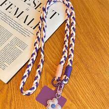 1 Pc Sweet Three‑Color Braided Phone Wrist Strap, Soft Phone Lanyard With Flower Pendant, Anti‑Lost Ornament For Smartphone & Phone Case - Multicolor - View 8