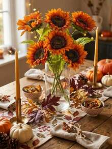 8/4/1pc Orange Artificial Sunflower, Simulated Orange Velvet Sunflower, Autumn Warm Tone Bouquet, Perfect For Home, Wedding, Party, Centerpiece, Bridal Bouquet, Thanksgiving, Table Arrangement, Wreath And Spring/Summer Holiday Handmade Crafts Decor - Multicolor - View 2
