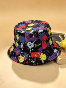1pc Men's Colorful Graffiti Print Reversible Bucket Hat, Outdoor Fashion Sun Hat - Multicolor - View 3
