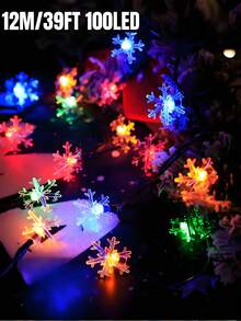 1PC Solar String Light,20/50/100LED Christmas Light,8 Lighting Modes,Outdoor Waterproof Fairy Light,Solar Snowflake Light String,Garden,Courtyards,Houses,Christmas Trees,Weddings,Camping,Holiday Parties,Pavilions,Fences,Balconies,Christmas Decoration - Solar Powered Snowflake String Lamp - View 14