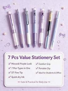 1/7pcs Morandi Purple Retractable Gel Pens, Grape Milk Jelly Ballpoint Pens, Quick-Dry Black Ink Smooth Writing Pens For Students, Gift Box Stationery, Back To School Gift For Friends - Purple Set - View 6
