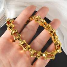 Men Thick Hip-Hop Style 18K Gold-Plated Smooth Bamboo Bracelet, Personalized Street Accessory Jewelry, Suitable For Daily Party Wear - Gold - View 4