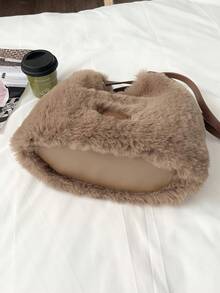 Autumn/Winter New Shoulder Faux Fur Handbag, Versatile Commuter Slouchy Tote Bag - Brown - View 5