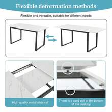 Dining Table Telescopic Table, 140/180x80x75cm, Iron Metal & Square Tube (Modern White MDF Table Top With Marble Patterns), Dual Use Home & Office - 1 - View 9