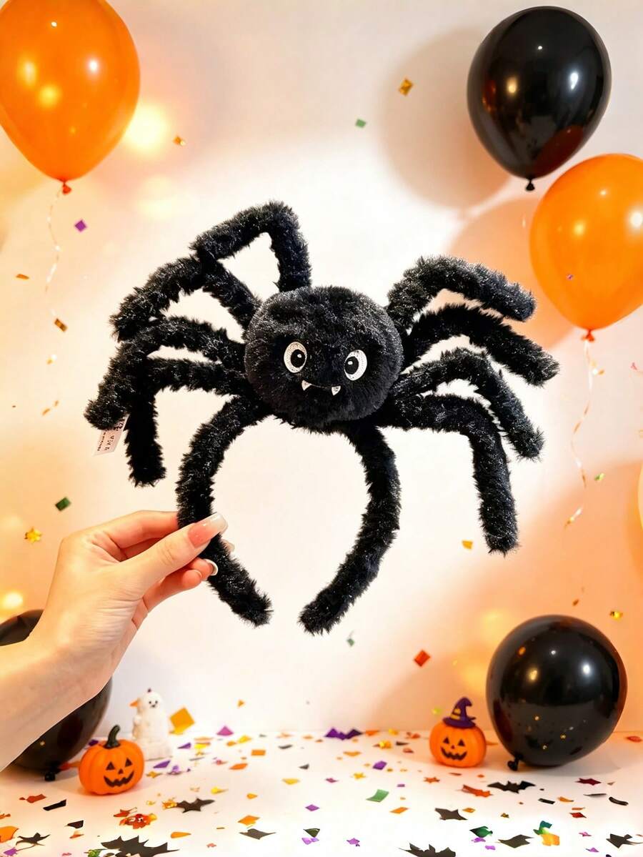 1pc Halloween Plush Spider Headband, Cute & Funny Halloween Bow Party Hair Accessory - Multicolor - View 1