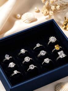 1pc Fashionable Elegant Cubic Zirconia Copper Moissanite Silver Color Adjustable Ring For Women, Suitable For Casual Wear, Gift And Daily Use - Style 1 - View 3