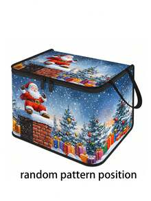 Christmas Zipper Storage Box, Santa Claus & Reindeer Print, Dual Handles, Large Size (42cm*30cm*30cm) Foldable Holiday Storage Bin, Dust-Proof Rectangular Storage Container, Suitable For Christmas Decorations, Gift Wrapping, Clothing, Wardrobe, Bedroom And Christmas Party Home Decor - Multicolor - View 15
