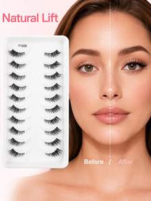 10 Pairs Half Lashes Cat Eye Lashes Slant Fly Style Fake Lashes Naturally Curl, Slim, Soft, And Elongated At The End Of The Eye. Enlarged Double Eye Eyelash Grafting Can Be Reused. Daily Commuting Makeup Is Portable And Suitable For Various Occasions - View 5