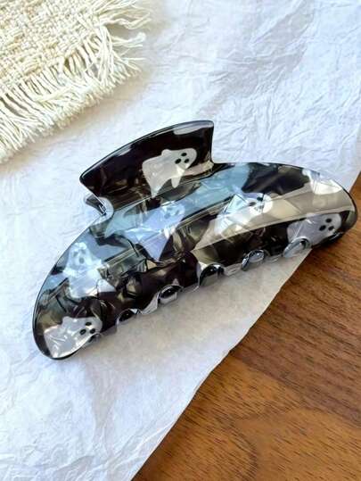 1PC Novelty Ghost Dice Shape Black Marble Pattern Acrylic Hair Clip, Women's Halloween Style Fashion Hair Accessory