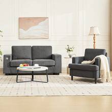 Mid-Century Modern Accent Chair, Linen Fabric Upholstered Reading Armchair with Deep Seat & Soft Backrest, High-Density Foam Comfort & Solid Wood Legs - Gris Oscuro - Ver 5