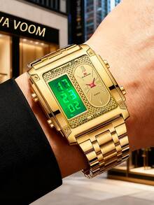 VA VA VOOM Brand New Men's Dual Display Watch, Stainless Steel Band, Luminous Digital + Pointer Quartz Dual Movement, Alarm, Stopwatch, Calendar, Day Of The Week, Luminous Multi-Function Men's Watch - Dual-display Style - View 5