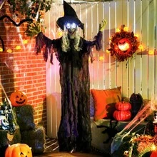 183 Cm Life-Size Halloween Witch Hanging Decoration, With Glowing LED Eyes, Spooky Halloween Decor, Indoor Party Accessory, Battery-Powered. - View 1