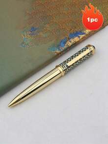 1pc Luxury Retractable Metal Ballpoint Pen, Exquisite Geometric‑Carved Decorative Writing Pen, Smooth‑Writing Office Signature Roller Pen, Portable Elegant Gift Pen For Business, School & Daily Use - Multicolor - View 10