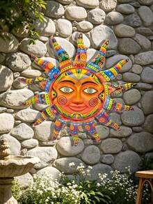 1PC 2.5D Colorful Metal Sun Face Wall Art, 12.99 Inch Creative Iron Sun Sculpture, Reusable Hanging Wall Decor For Outdoor Garden Yard Porch Fence Party Decoration - 3 - View 9