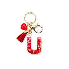 Pomegranate Style 26 Letter Keychain, Red Resin Key Chain With Heart Decoration, Tassel Crystal Bag Charm Pendant - Multicolor - View 18